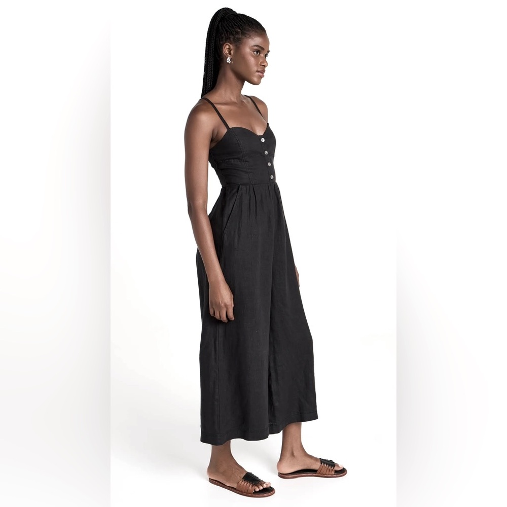 Madewell 100% Linen Sleeveless Wide-Leg Jumpsuit in True Black. Size XS